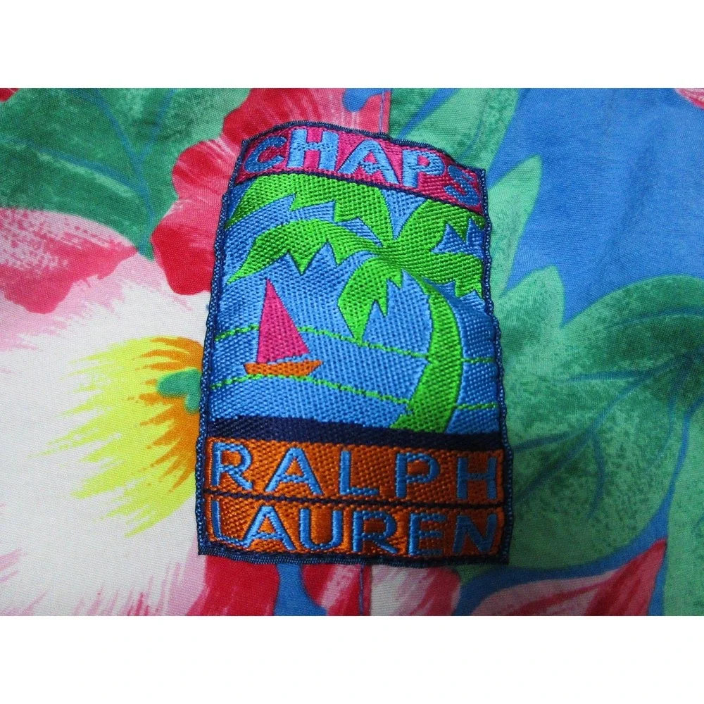 VTG Chaps Ralph Lauren Swim Trunks Mens Large Blue Tropical Floral Print‎ Nylon